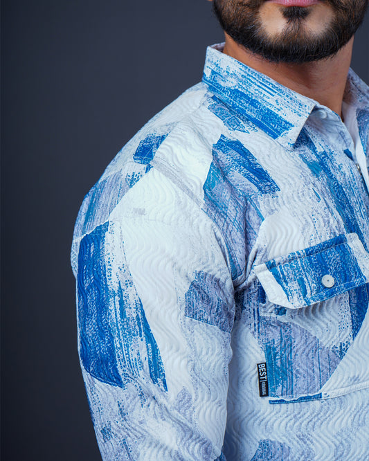 BLUE-WHITE COLOR PRINTED CASUAL SHIRT