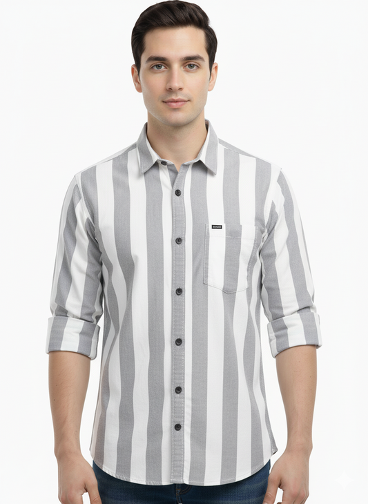 Striped Color Casual Shirts for Men | Grey