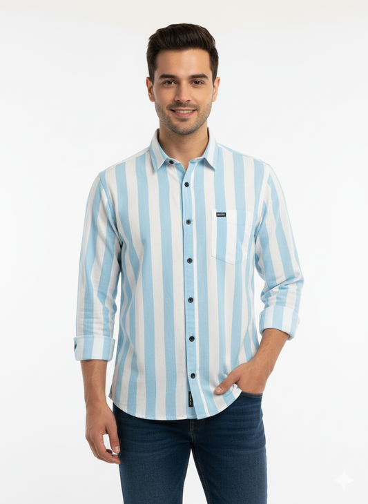 Striped Color Casual Shirts for Men | Skyblue