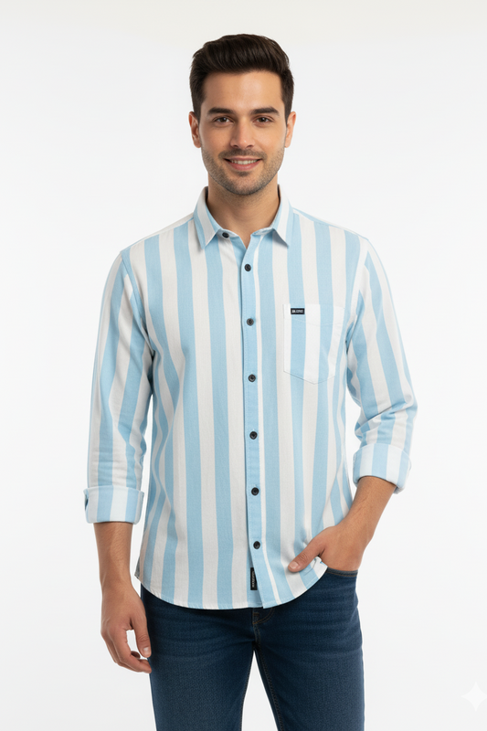 Striped Color Casual Shirts for Men | Skyblue