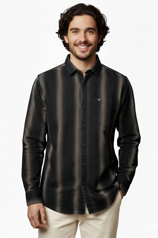 Vertical Striped Slim Fit Casual Shirt for Men | Dark Tones Coffee Color