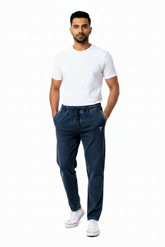 Stylish & Stretchable Denim Trackpant for Men – Blue with Drawstring Waist