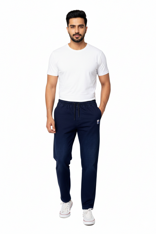 Stylish & Stretchable Denim Trackpant for Men – Dark Blue with Drawstring Waist
