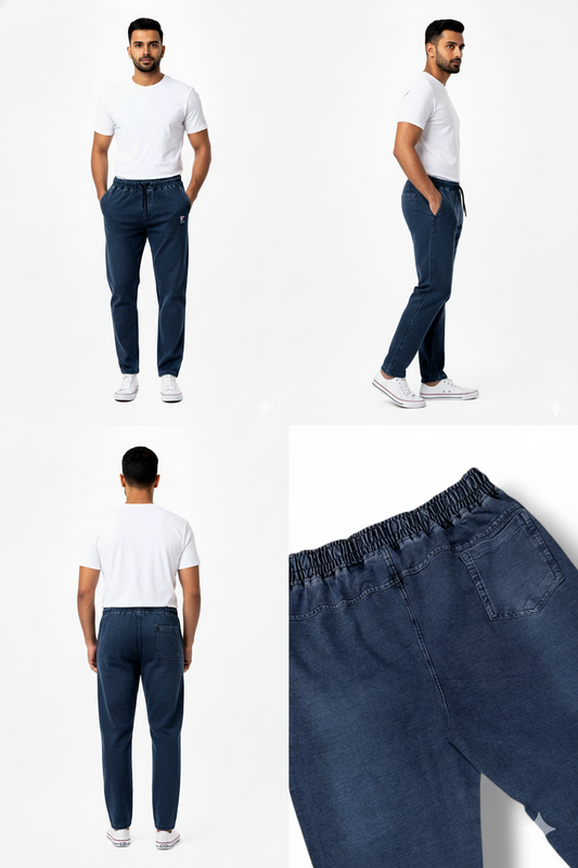 Stylish & Stretchable Denim Trackpant for Men – Blue with Drawstring Waist