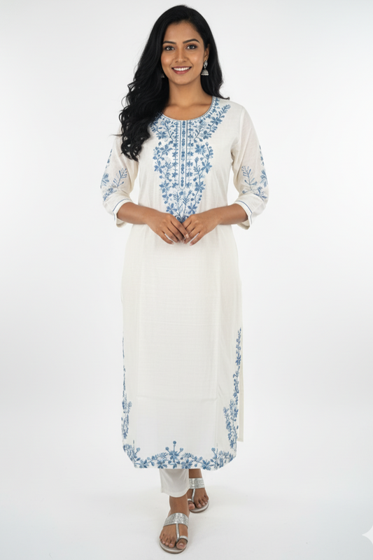 Cream Colour Straight Cut Kurti for Women 251139780