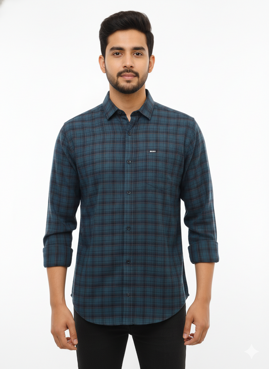 Men's Casual Check Shirt in Pblue Color