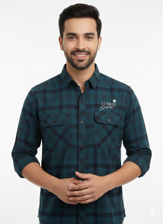 Men's Casual Check Shirt in Pblue Color
