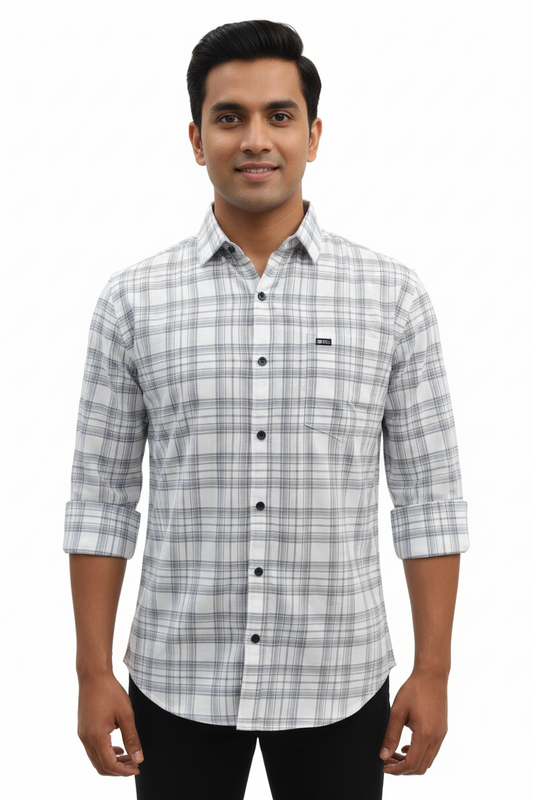 Men's Casual Check Shirt in White Color