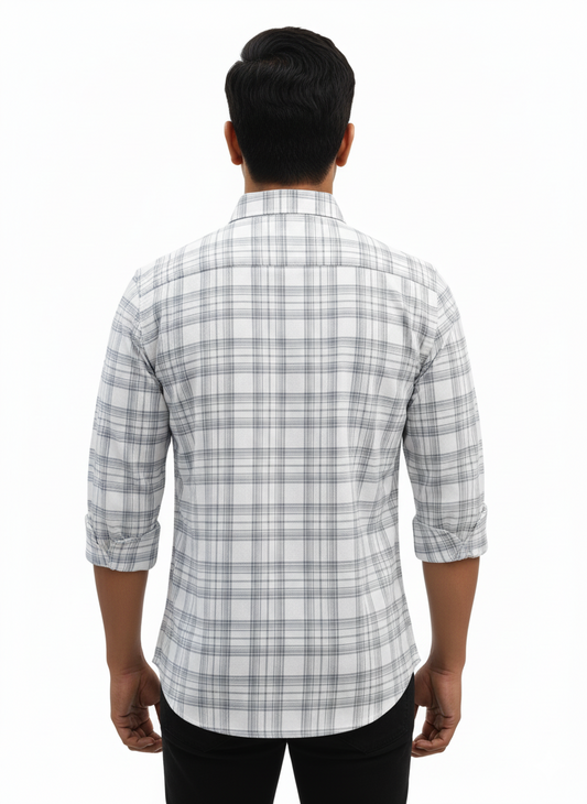 Men's Casual Check Shirt in White Color