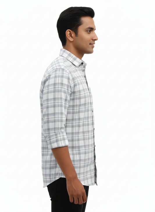 Men's Casual Check Shirt in White Color