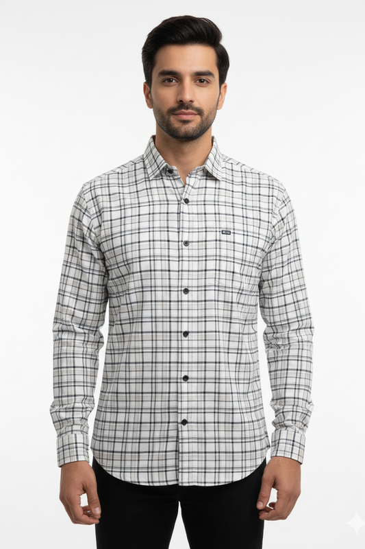 Men Casual Check Shirt in Off White Color
