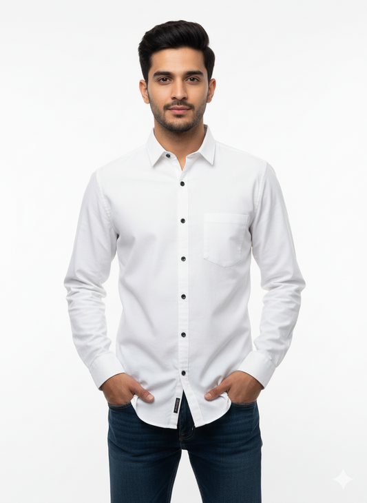 Solid Color Casual Shirts for Men |White
