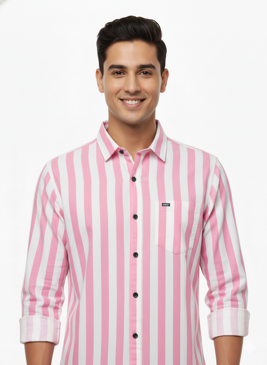 Striped Color Casual Shirts for Men | Pink