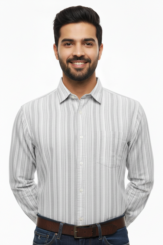 Striped Color Casual Shirts for Men | Light Grey
