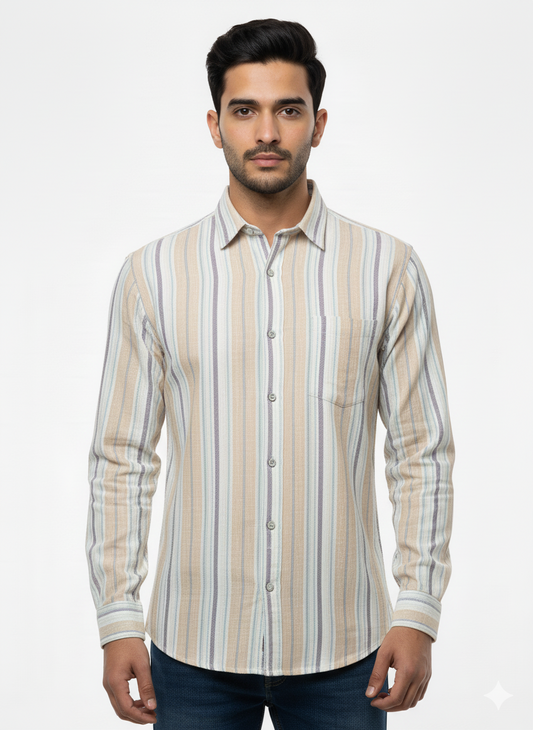Striped Color Casual Shirts for Men | Cream