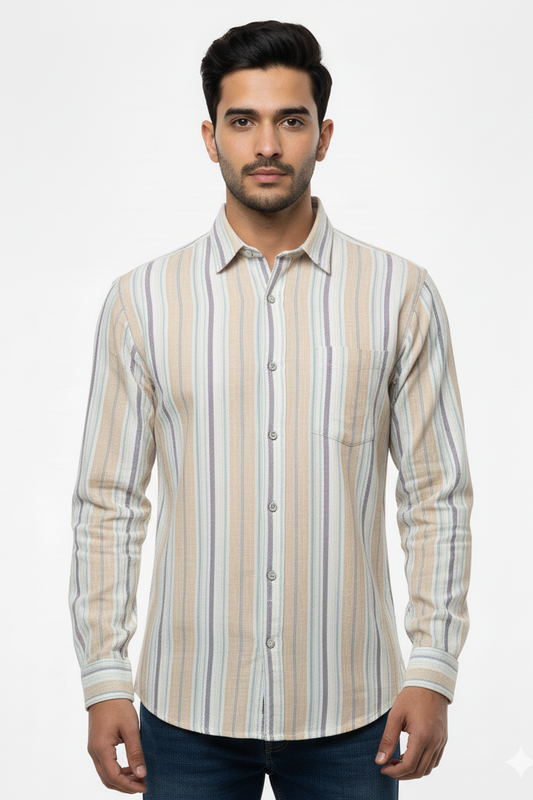 Striped Color Casual Shirts for Men | Cream