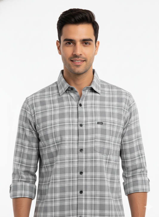 Men's Casual Check Shirt in Grey
 Color