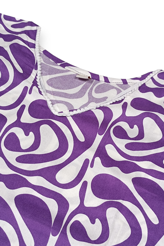 Lavender & White Abstract Print Cotton Coord Set for Women 251228651