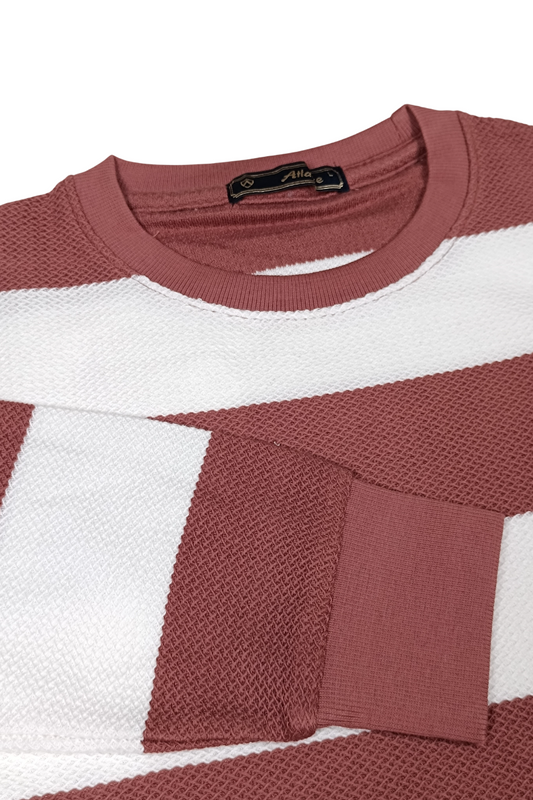 Men Rust-White Striped Crew Neck T-Shirt 251170711