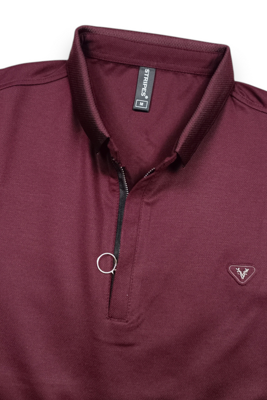 Men Wine Korean Style Zipper Neck Polo T-Shirt ATL5771