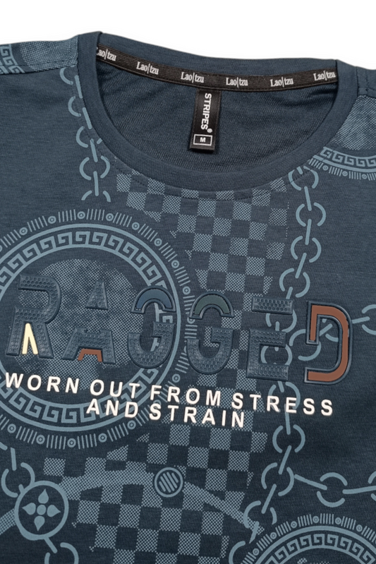 Men Prussian Blue Chain Print Full Sleeve SweatShirt | RAGGED Graphic ATL3035
