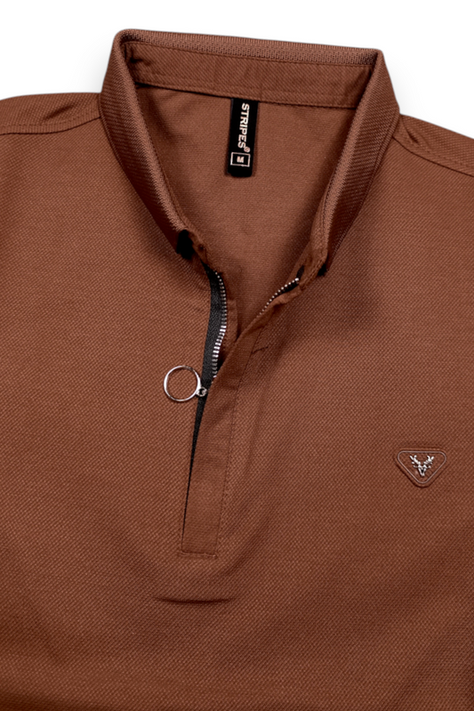 Men Coffee Korean Style Zipper Neck Polo T-Shirt ATL5771