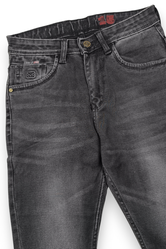 Men Black Textured Ankle Fit Denim Jeans 9696