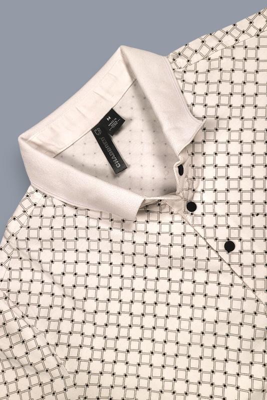 Men White Geometric Print Polo T-Shirt