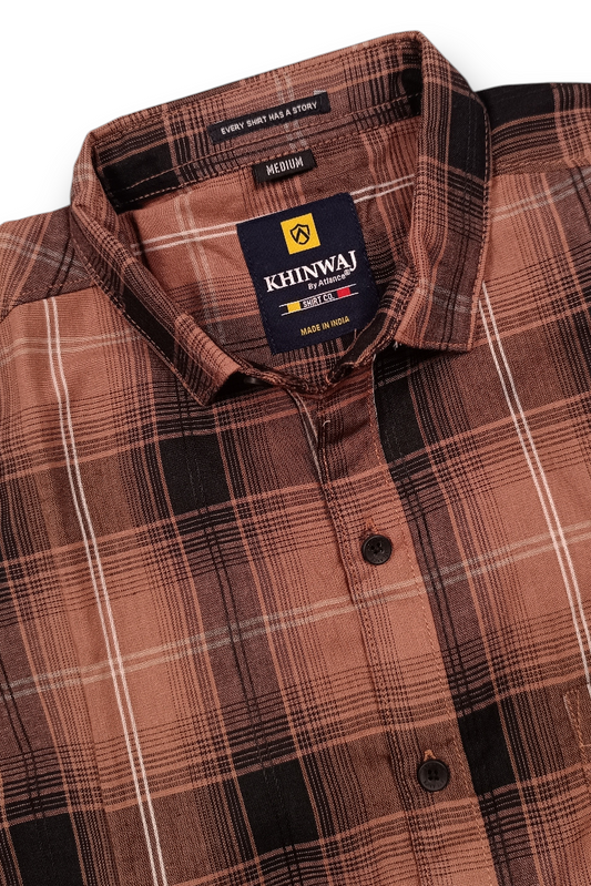 Men Rust Checks Shirt | Casual & Office KEV-5920