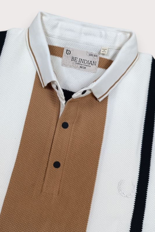 Men Brown & Black Striped Snap Button Polo T-Shirt ATL9244