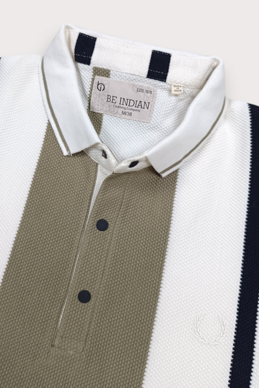 Men Pista & Black Striped Snap Button Polo T-Shirt ATL9244