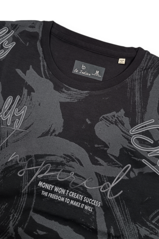 Men Black Graphic Printed Crew Neck T-Shirt ATL80206