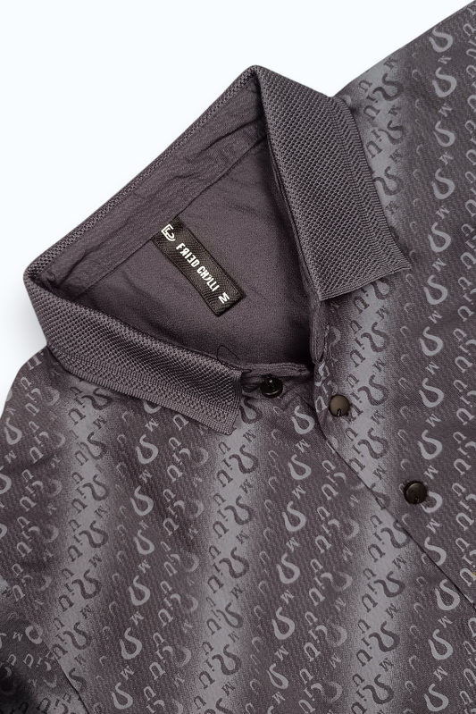 Men Premium Grey Printed Polo T-Shirt 3328