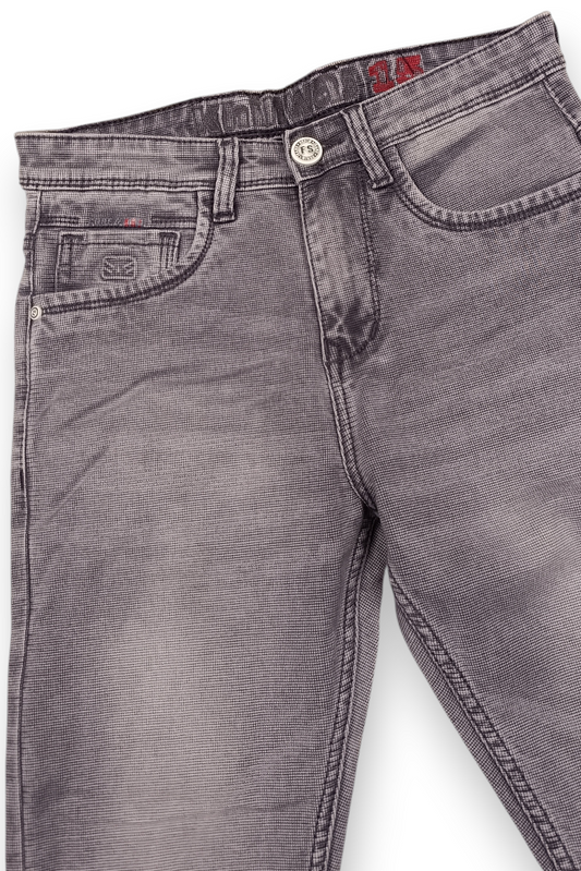 Men Light Grey Textured Ankle Fit Denim Jeans 9696