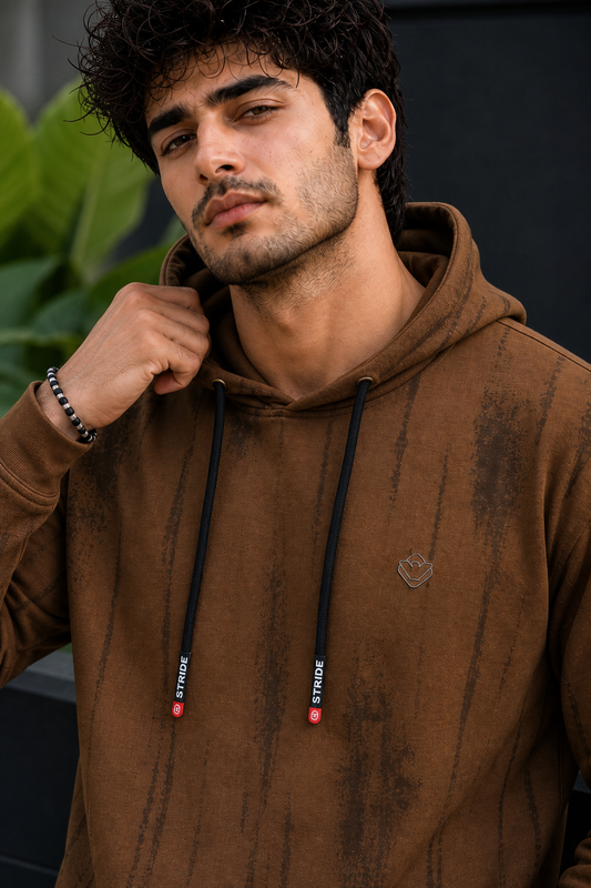 Men Khakhi & Browm Printed Full Sleeve Hoodie Sweatshirt ATL3053