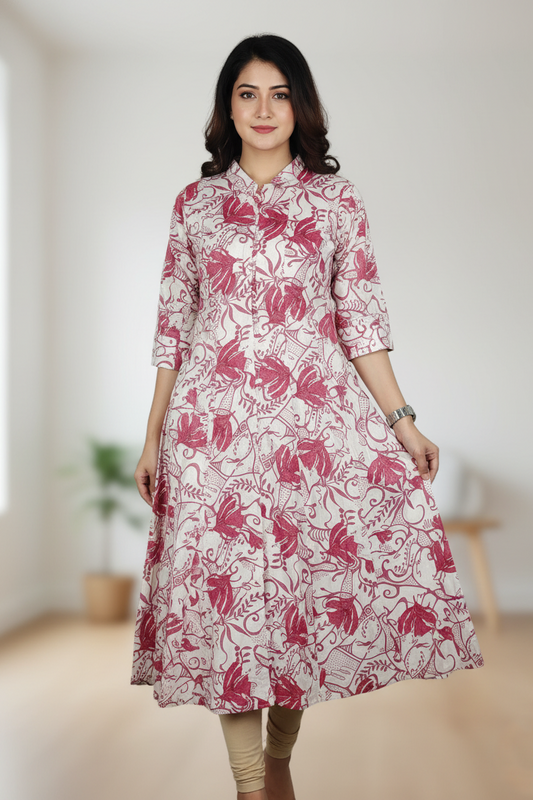 Pink Floral Printed Kurti for Women | Stylish Casual Kurti 261006081