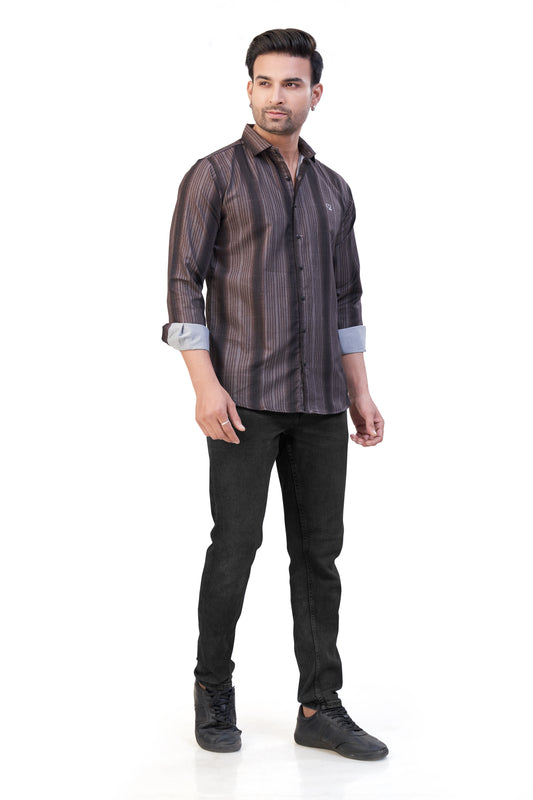 BROWN COLOR LINING CASUAL SHIRT