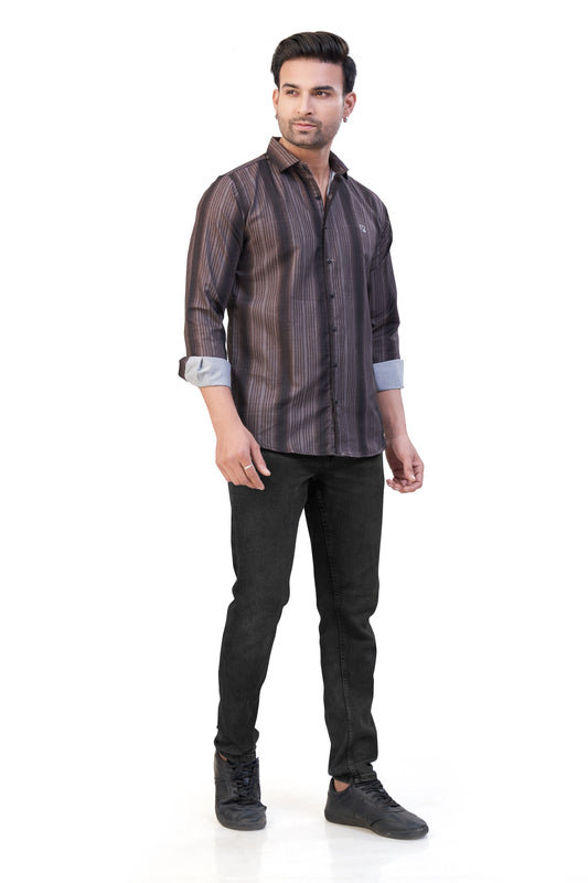 BROWN COLOR LINING CASUAL SHIRT