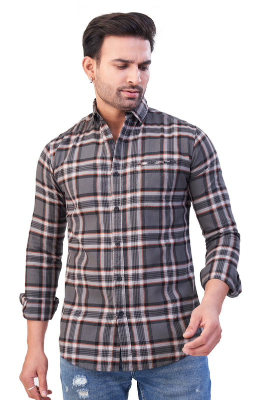GREY COLOR CHECKS CASUAL SHIRT