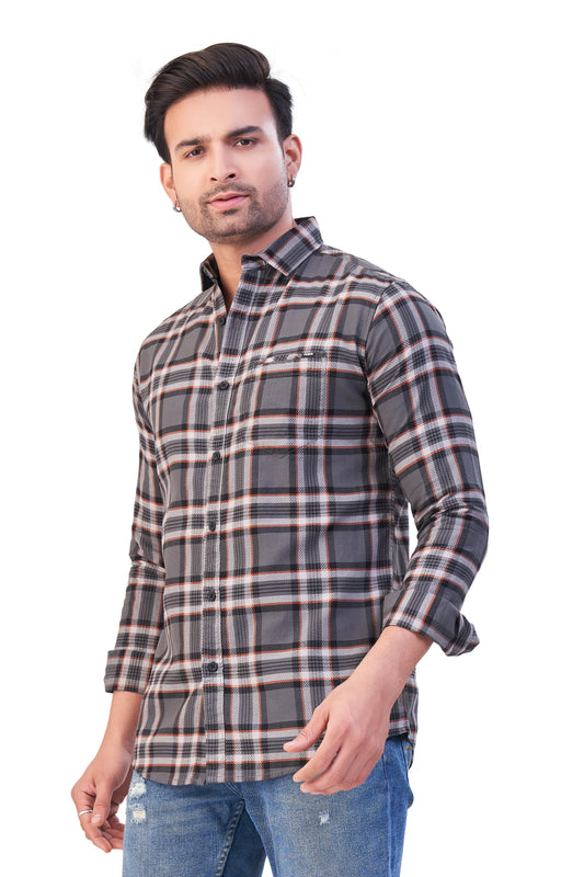 GREY COLOR CHECKS CASUAL SHIRT
