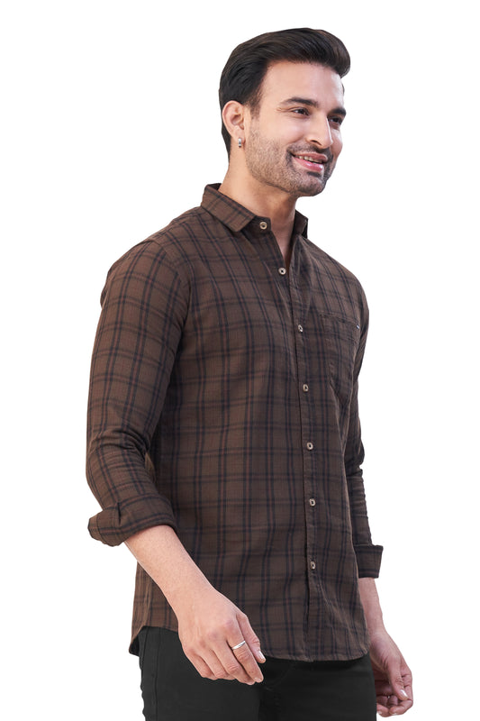 COFFEE COLOR CHECKS CASUAL SHIRT