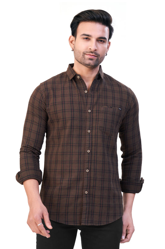 COFFEE COLOR CHECKS CASUAL SHIRT