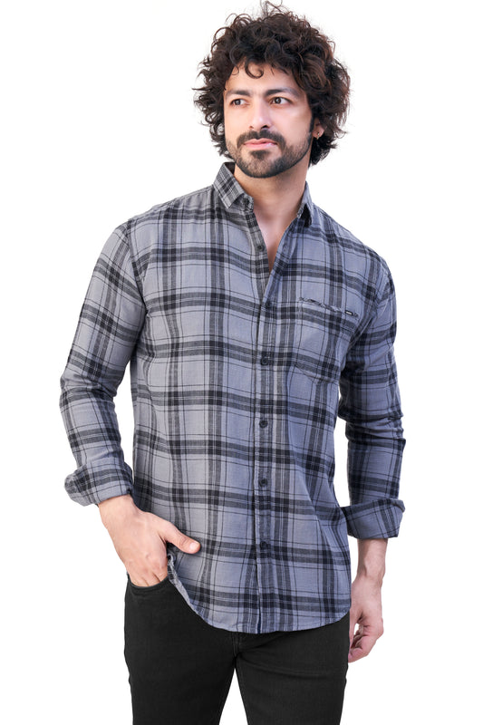 GREY COLOR CHECKS CASUAL SHIRT