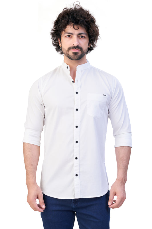 WHITE COLOR PLAIN STAND COLLAR CASUAL SHIRT