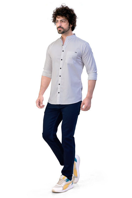 WHITE COLOR PLAIN STAND COLLAR CASUAL SHIRT