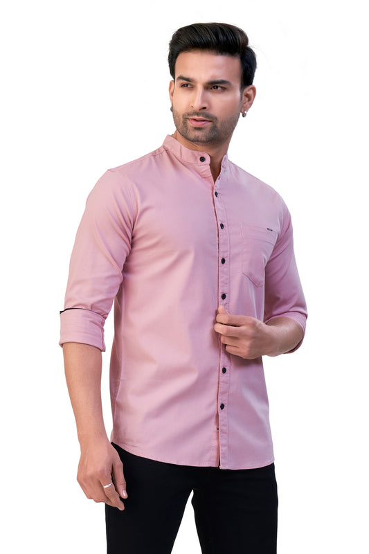 ONION COLOR PLAIN STAND COLLAR CASUAL SHIRT