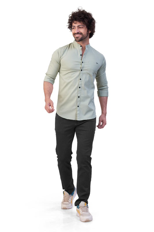 PISTA COLOR PLAIN STAND COLLAR CASUAL SHIRT