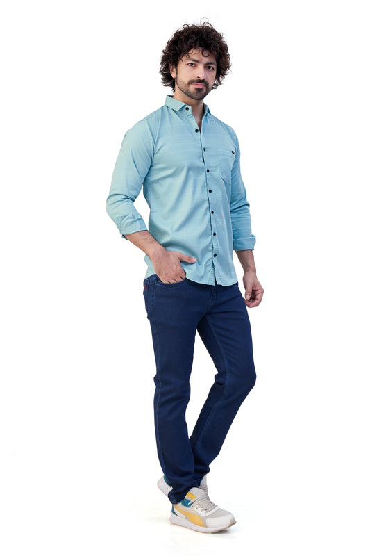 SKYBLUE COLOR LINING CASUAL SHIRT