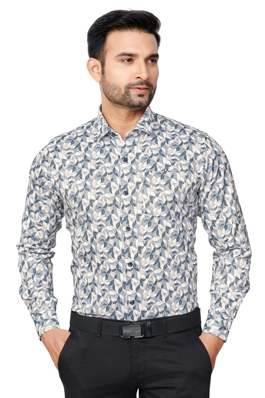 PBLUE COLOUR PRINTED FULL SLEEVES FORMAL SHIRT