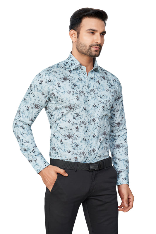 PBLUE COLOUR PRINTED FULL SLEEVES FORMAL SHIRT